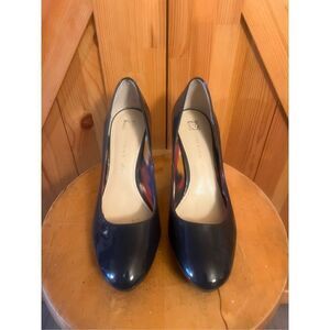 Anne Klein iflex Clemence Blue/Gray leather pumps patent 3.25" heels 8.5M
